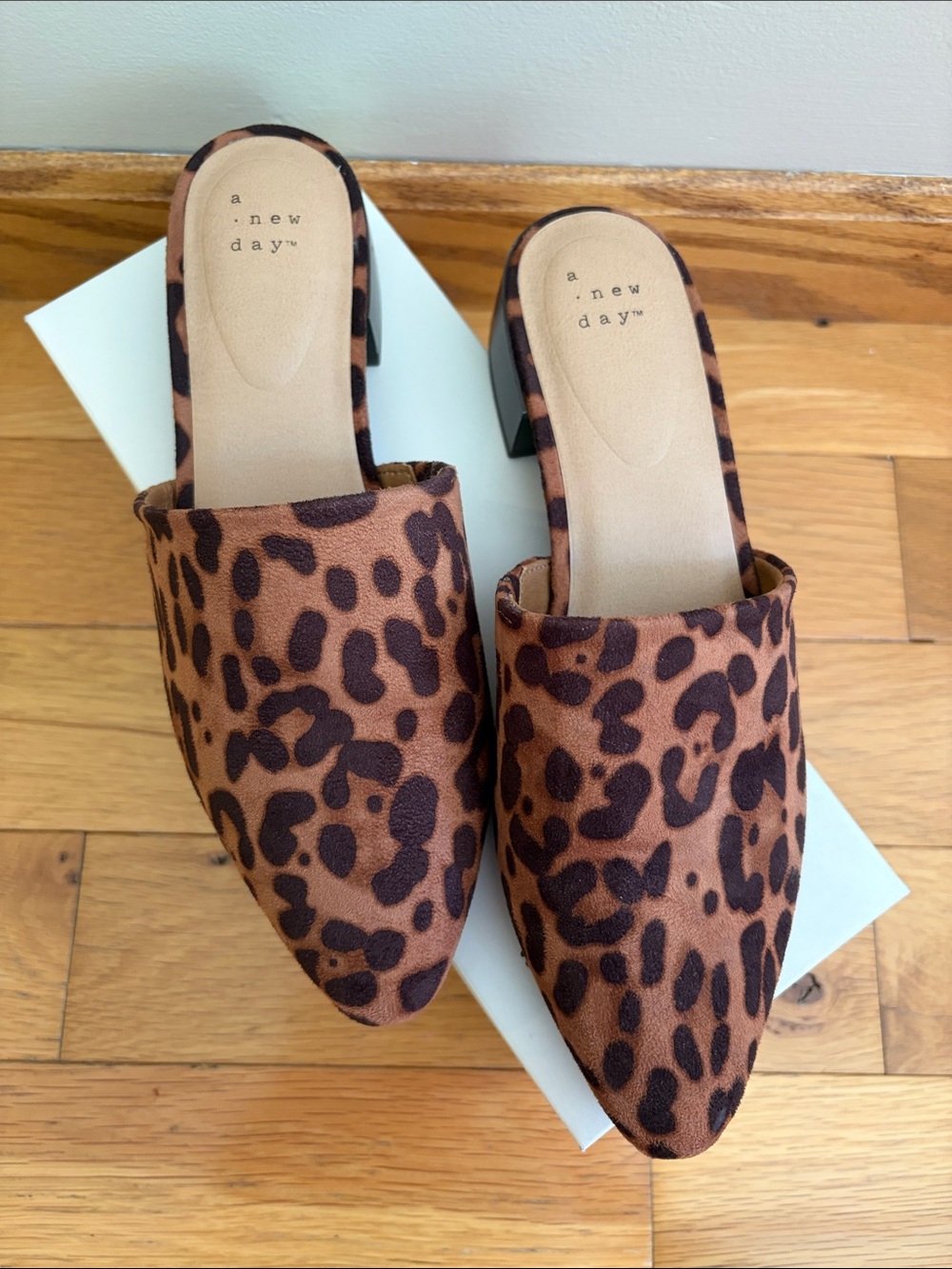 a New Day Leopard-Print Pointed Toe Slip-On Mules - Brown/Black